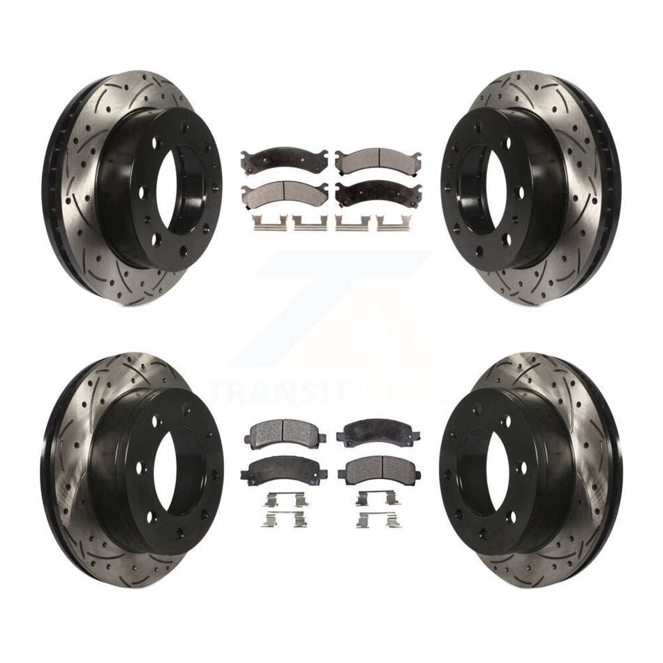 Front Rear Coated Drilled Slotted Disc Brake Rotors And Ceramic Pads Kit For Chevrolet Express 2500 GMC Savana KDT-100194