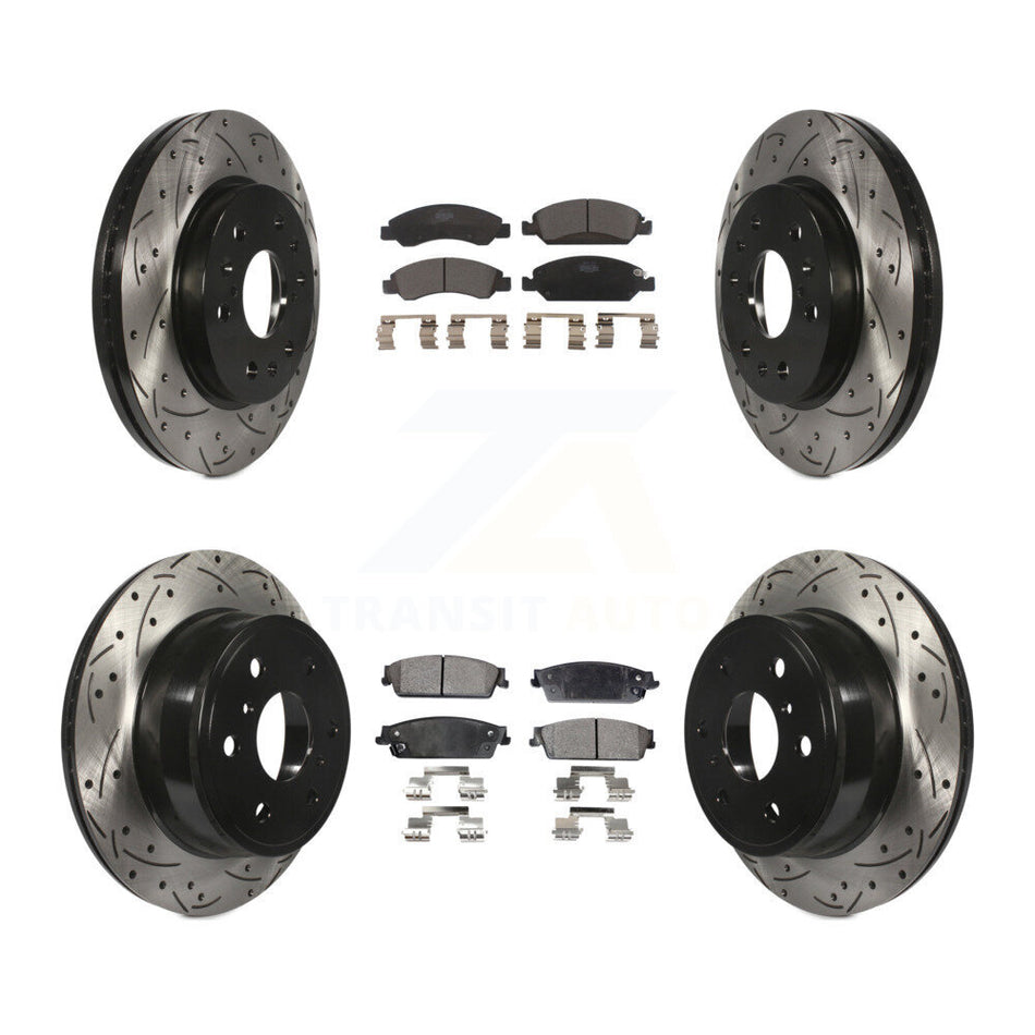 Front Rear Coated Drilled Slotted Disc Brake Rotors And Ceramic Pads Kit For Chevrolet Silverado 1500 GMC Sierra Tahoe Suburban Yukon Cadillac XL Avalanche Escalade ESV EXT KDT-100197
