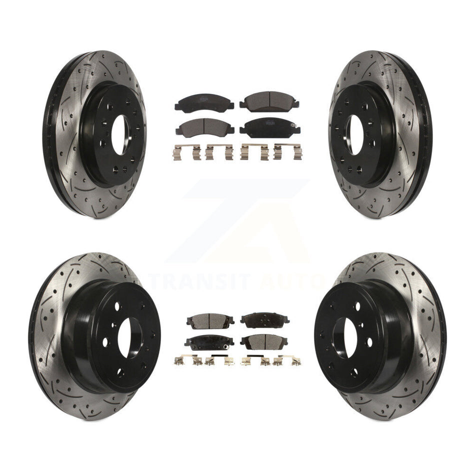 Front Rear Coated Drilled Slotted Disc Brake Rotors And Ceramic Pads Kit For Chevrolet Silverado 1500 GMC Sierra Tahoe Suburban Yukon Cadillac XL Escalade ESV KDT-100198