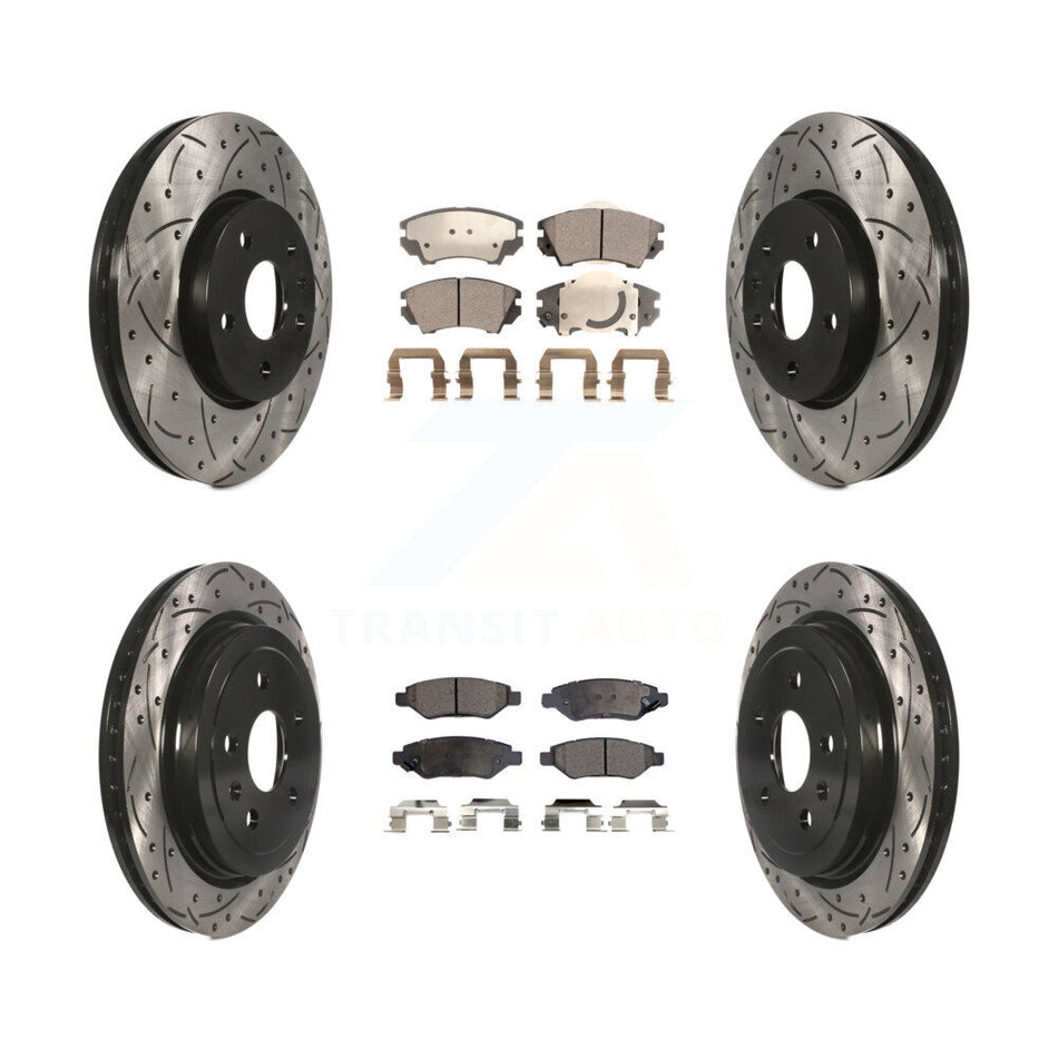 Front Rear Coated Drilled Slotted Disc Brake Rotors And Ceramic Pads Kit For 2010-2015 Chevrolet Camaro LT LS KDT-100200