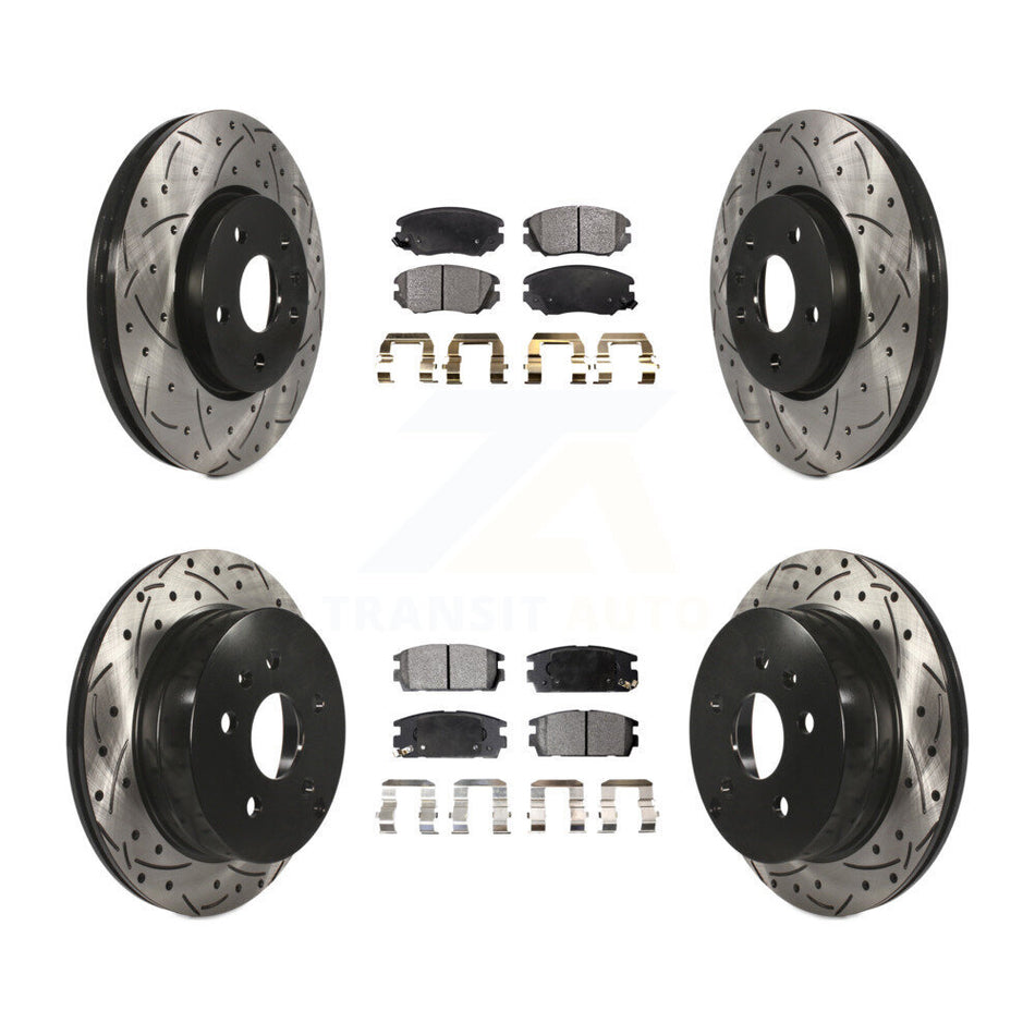 Front Rear Coated Drilled Slotted Disc Brake Rotors And Ceramic Pads Kit For 2010-2017 Chevrolet Equinox GMC Terrain KDT-100201