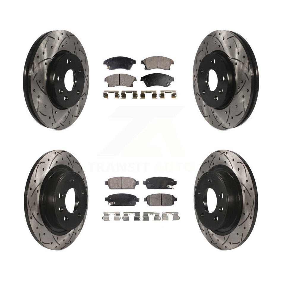 Front Rear Coated Drilled Slotted Disc Brake Rotors And Ceramic Pads Kit For 2013 Chevrolet Cruze With 292mm Diameter Rotor KDT-100204