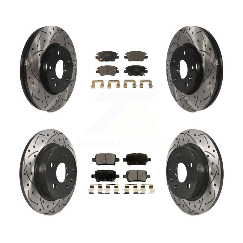 Front Rear Coated Drilled Slotted Disc Brake Rotors And Ceramic Pads Kit For 2016 Chevrolet Cruze With 268mm Diameter Rotor KDT-100205