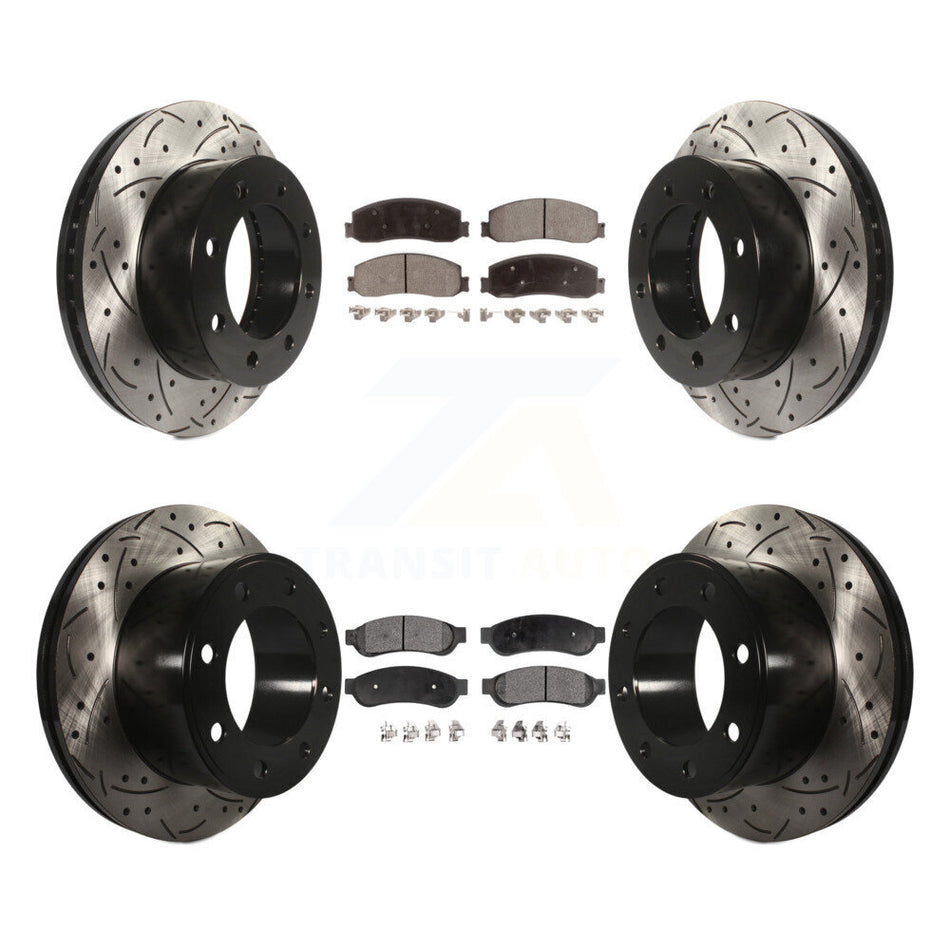 Front Rear Coated Drilled Slotted Disc Brake Rotors And Ceramic Pads Kit For Ford F-250 Super Duty F-350 With Single Wheels 4WD KDT-100215
