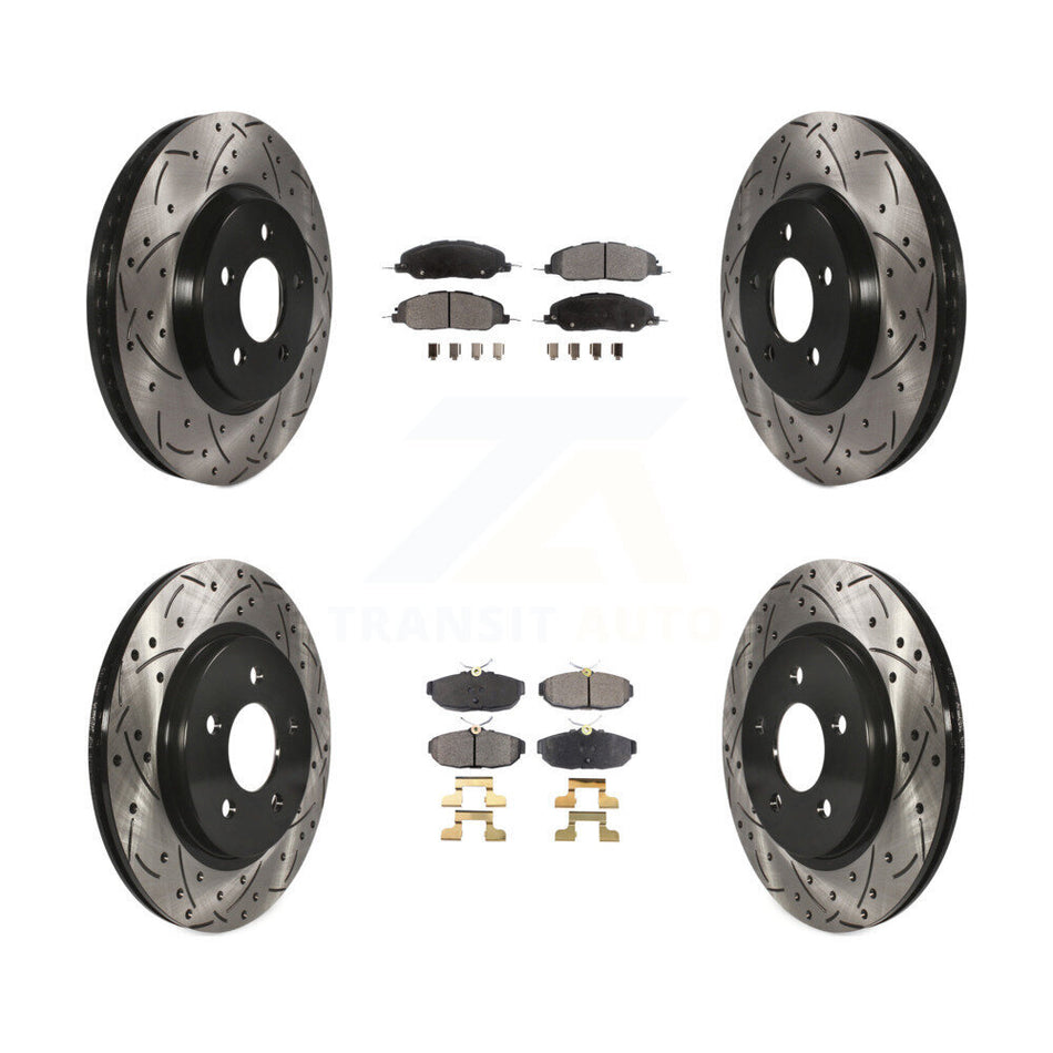 Front Rear Coated Drilled Slotted Disc Brake Rotors And Ceramic Pads Kit For Ford Mustang KDT-100219