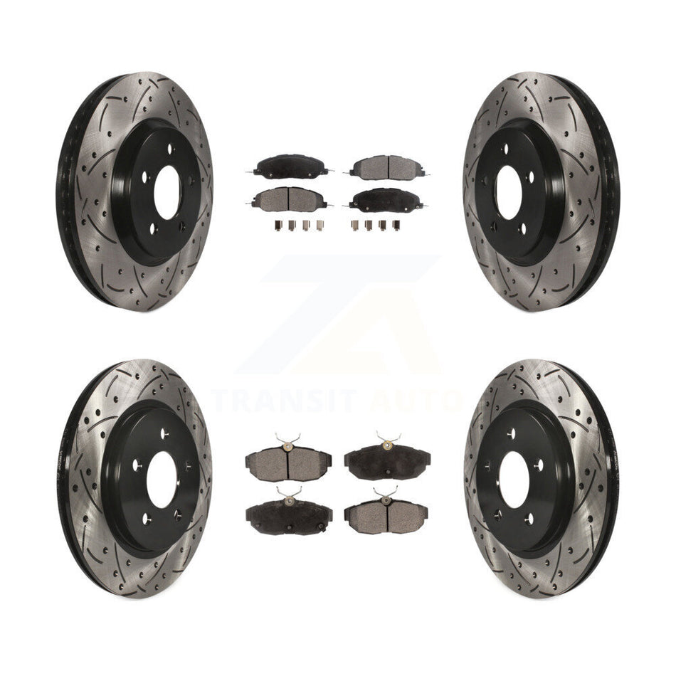 Front Rear Coated Drilled Slotted Disc Brake Rotors And Ceramic Pads Kit For Ford Mustang KDT-100220