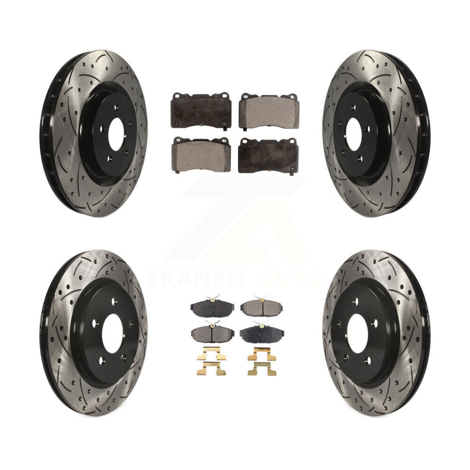 Front Rear Coated Drilled Slotted Disc Brake Rotors And Ceramic Pads Kit For Ford Mustang KDT-100221
