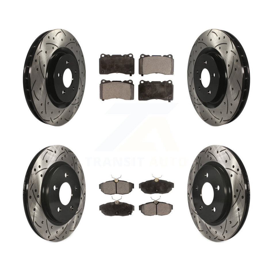 Front Rear Coated Drilled Slotted Disc Brake Rotors And Ceramic Pads Kit For Ford Mustang KDT-100222