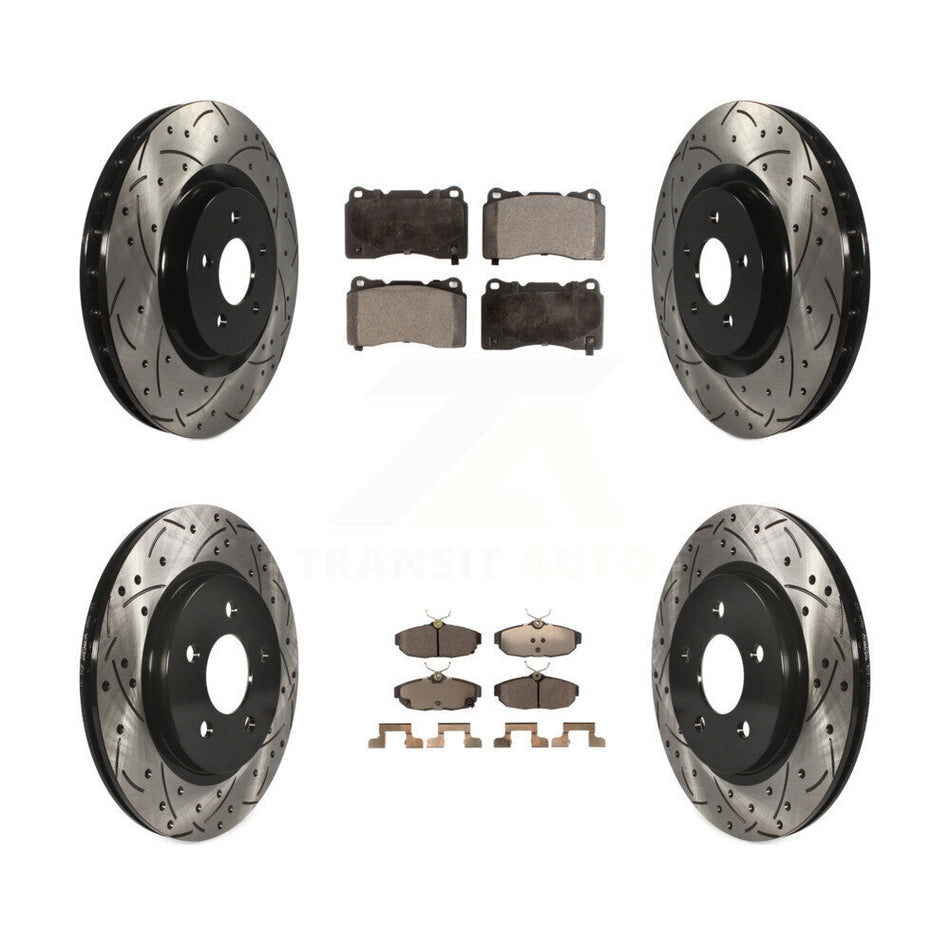 Front Rear Coated Drilled Slotted Disc Brake Rotors And Ceramic Pads Kit For 2012 Ford Mustang Boss 302 Shelby GT500 KDT-100223