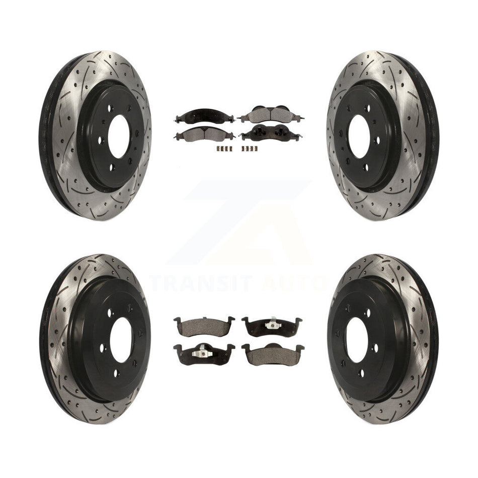 Front Rear Coated Drilled Slotted Disc Brake Rotors And Ceramic Pads Kit For 2007-2009 Ford Expedition Lincoln Navigator KDT-100224