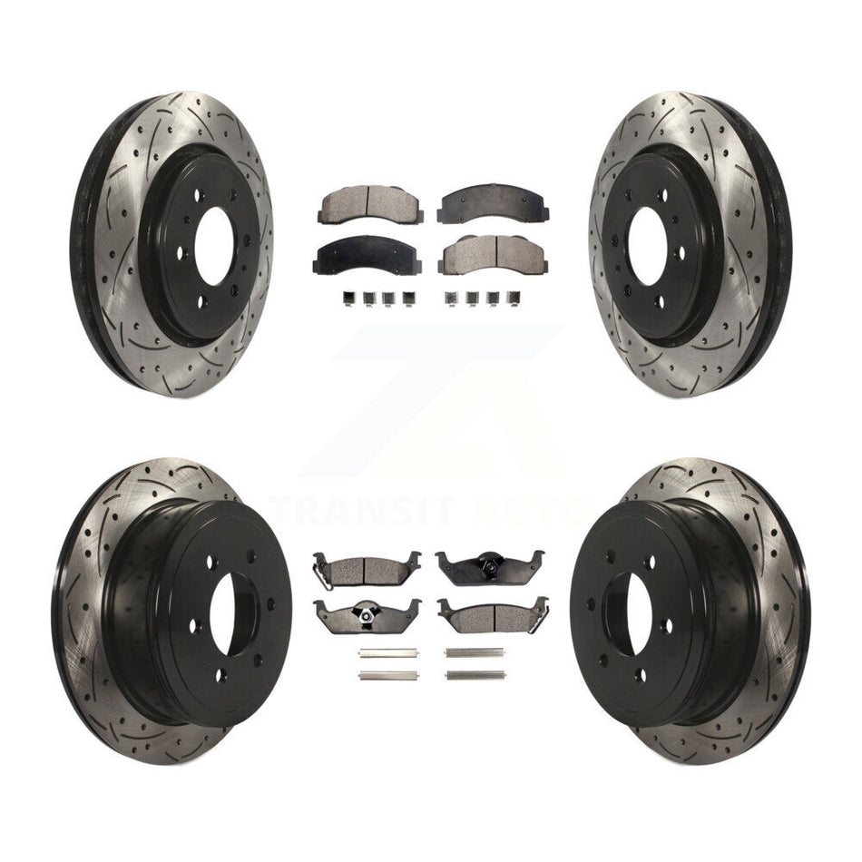 Front Rear Coated Drilled Slotted Disc Brake Rotors And Ceramic Pads Kit For 2010-2011 Ford F-150 With 6 Lug Wheels KDT-100225