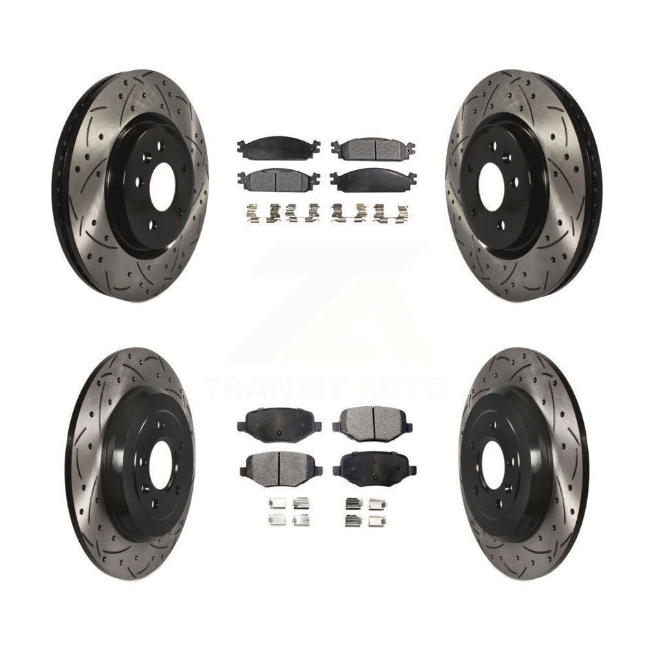 Front Rear Coated Drilled Slotted Disc Brake Rotors And Ceramic Pads Kit For 2009-2010 Lincoln MKS KDT-100229