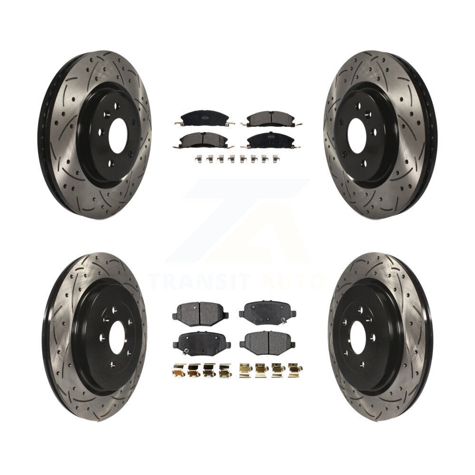 Front Rear Coated Drilled Slotted Disc Brake Rotors And Ceramic Pads Kit For 2013 Ford Explorer Sport With Heavy Duty Brakes KDT-100232