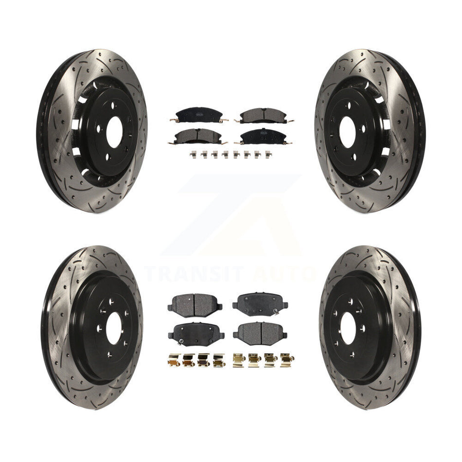 Front Rear Coated Drilled Slotted Disc Brake Rotors And Ceramic Pads Kit For Ford Explorer Taurus Flex Police Interceptor Sedan Lincoln MKS Special Service KDT-100240