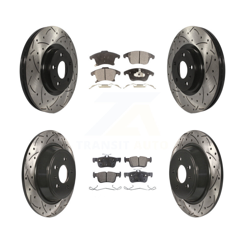 Front Rear Coated Drill Slot Disc Brake Rotor Ceramic Pad Kit For Ford Fusion Lincoln MKZ KDT-100242