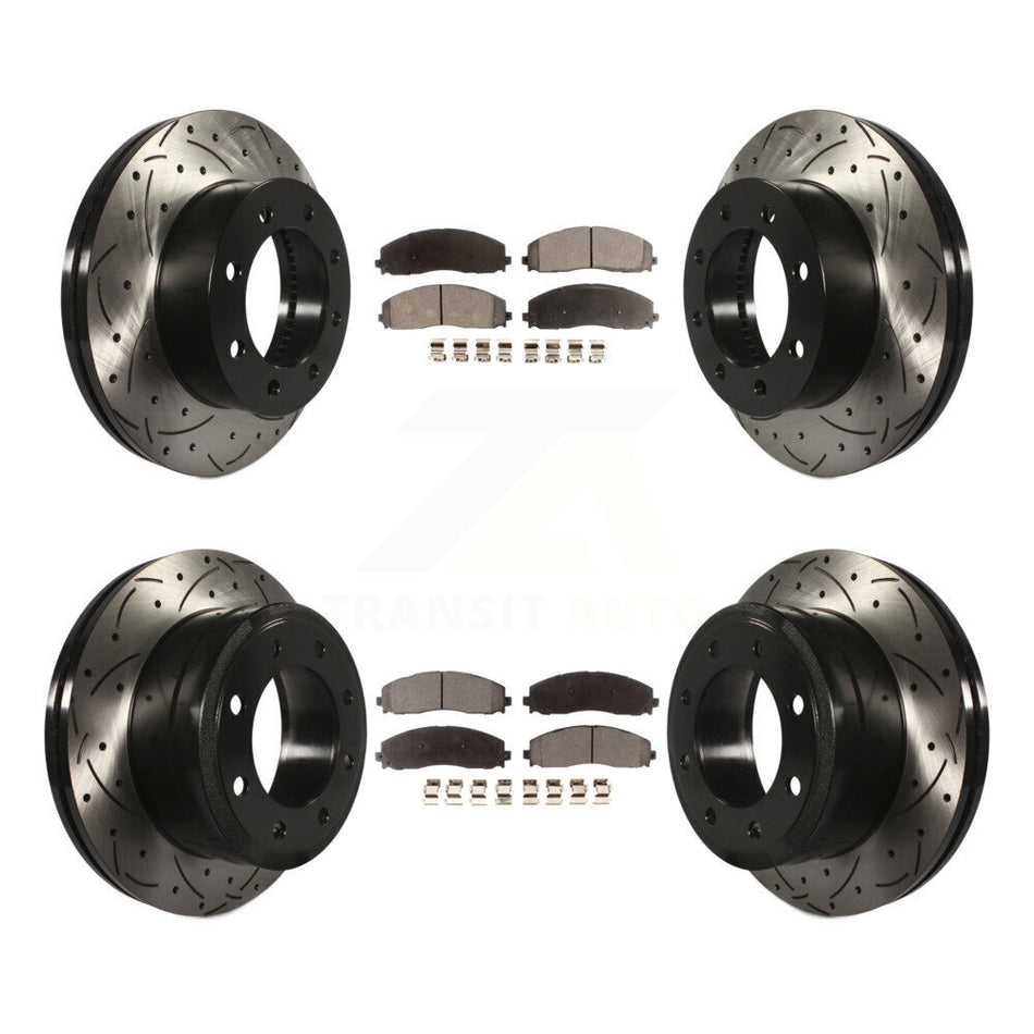 Front Rear Coated Drilled Slotted Disc Brake Rotors And Ceramic Pads Kit For Ford F-250 Super Duty F-350 4WD KDT-100244