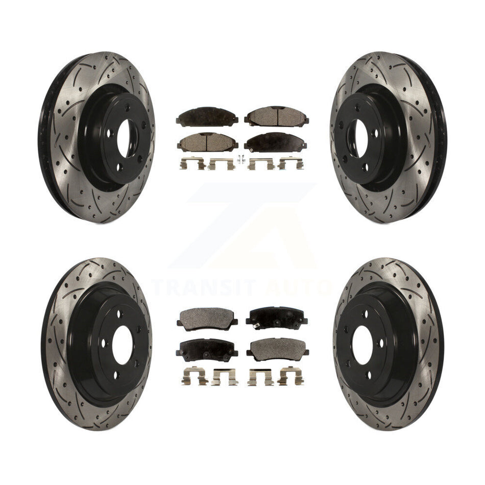 Front Rear Coated Drilled Slotted Disc Brake Rotors And Ceramic Pads Kit For Ford Mustang KDT-100245