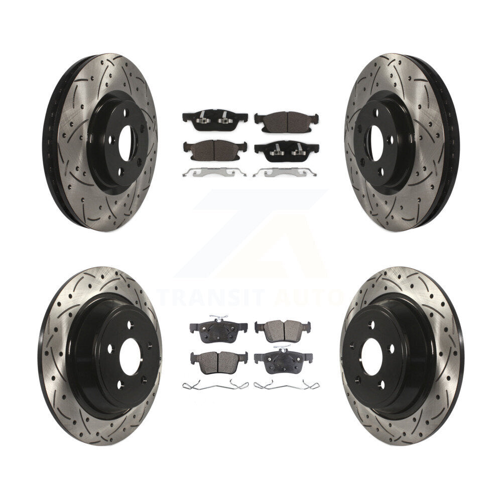 Front Rear Coated Drilled Slotted Disc Brake Rotors And Ceramic Pads Kit For Ford Edge KDT-100246
