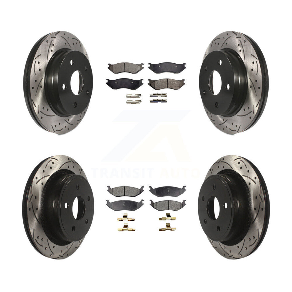 Front Rear Coated Drilled Slotted Disc Brake Rotors And Ceramic Pads Kit For Dodge Durango Ram 1500 KDT-100252