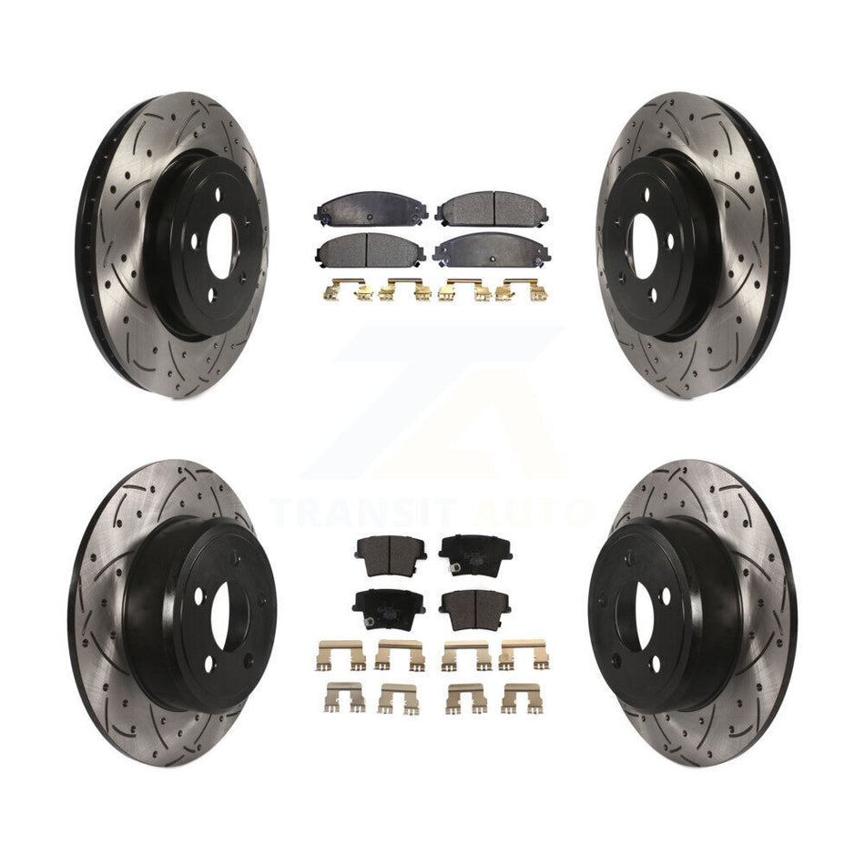 Front Rear Coated Drilled Slotted Disc Brake Rotors And Ceramic Pads Kit For 2005-2006 Chrysler 300 AWD with 3.5L KDT-100255