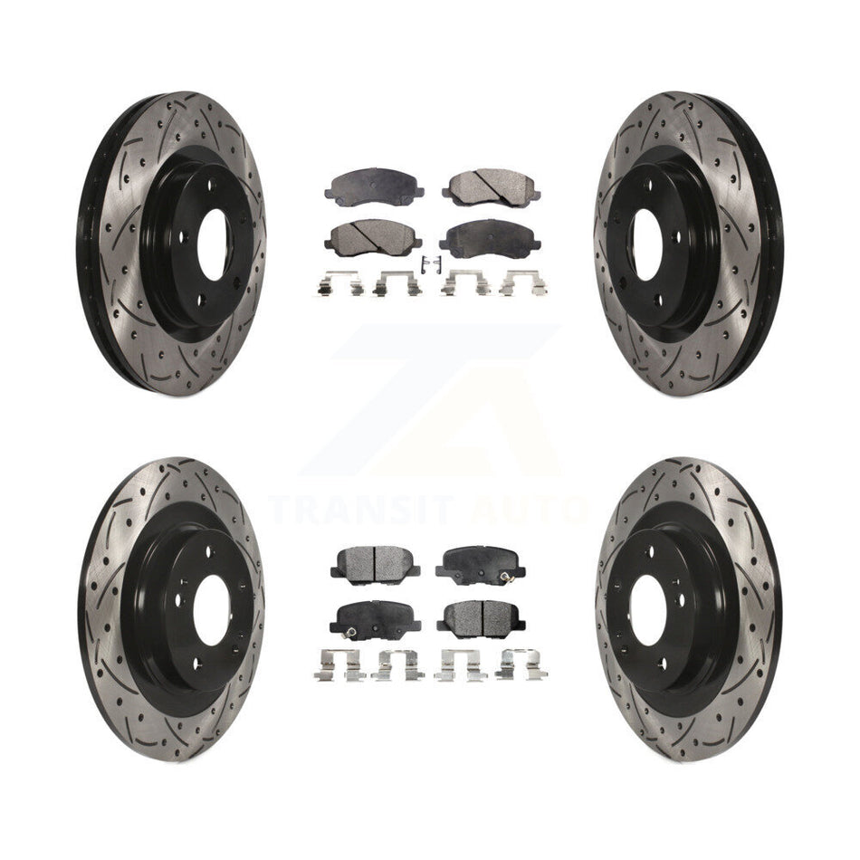 Front Rear Coated Drilled Slotted Disc Brake Rotors And Ceramic Pads Kit For Mitsubishi Outlander Sport RVR KDT-100264