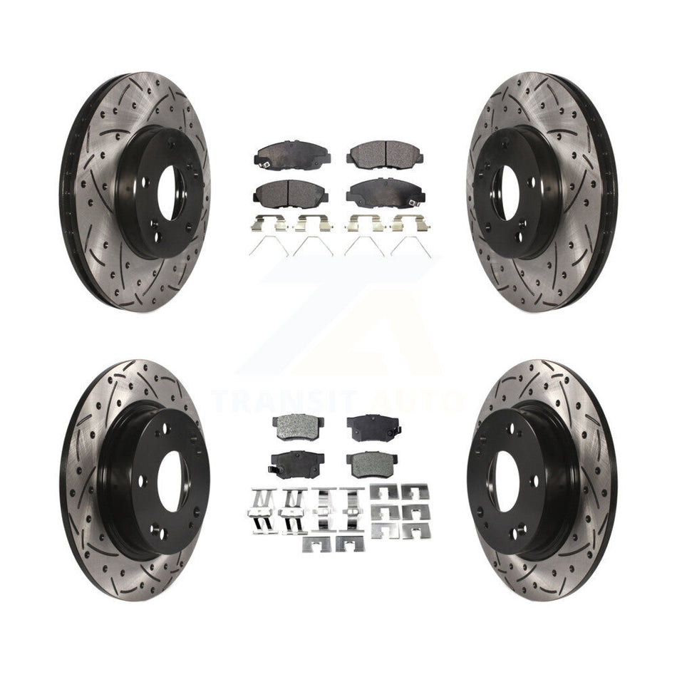 Front Rear Coated Drilled Slotted Disc Brake Rotors And Ceramic Pads Kit For 2014-2015 Honda Civic Touring KDT-100277