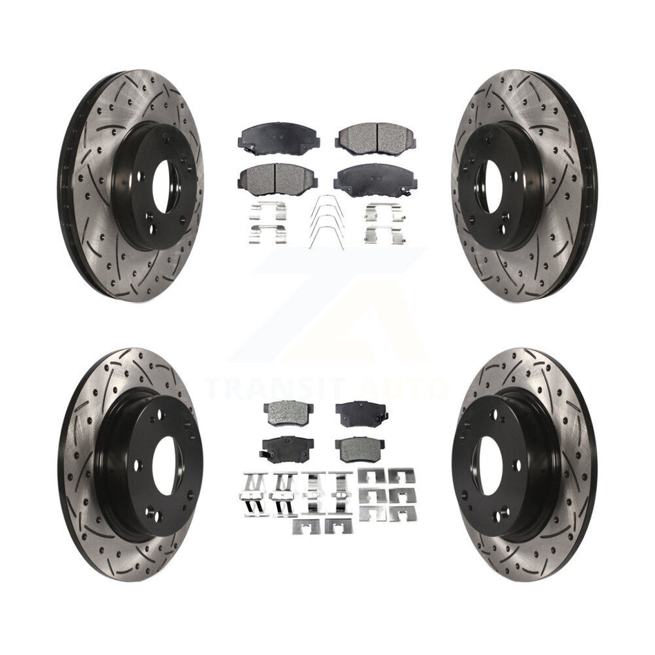 Front Rear Coated Drilled Slotted Disc Brake Rotors And Ceramic Pads Kit For Honda Civic Acura ILX KDT-100279