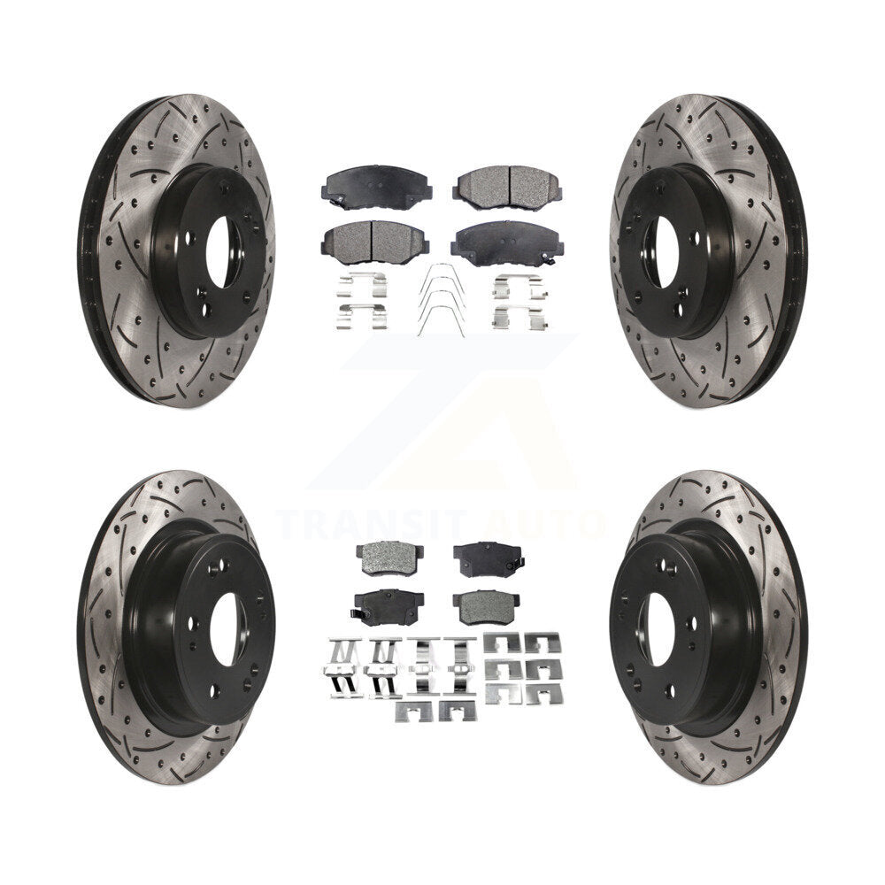 Front Rear Coated Drilled Slotted Disc Brake Rotors And Ceramic Pads Kit For Honda Accord KDT-100281