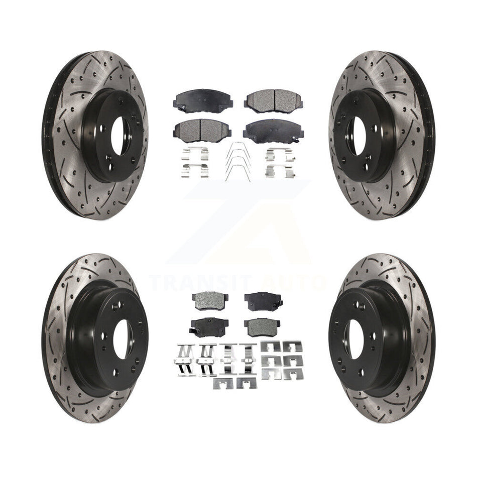 Front Rear Coated Drilled Slotted Disc Brake Rotors And Ceramic Pads Kit For Honda Accord KDT-100281