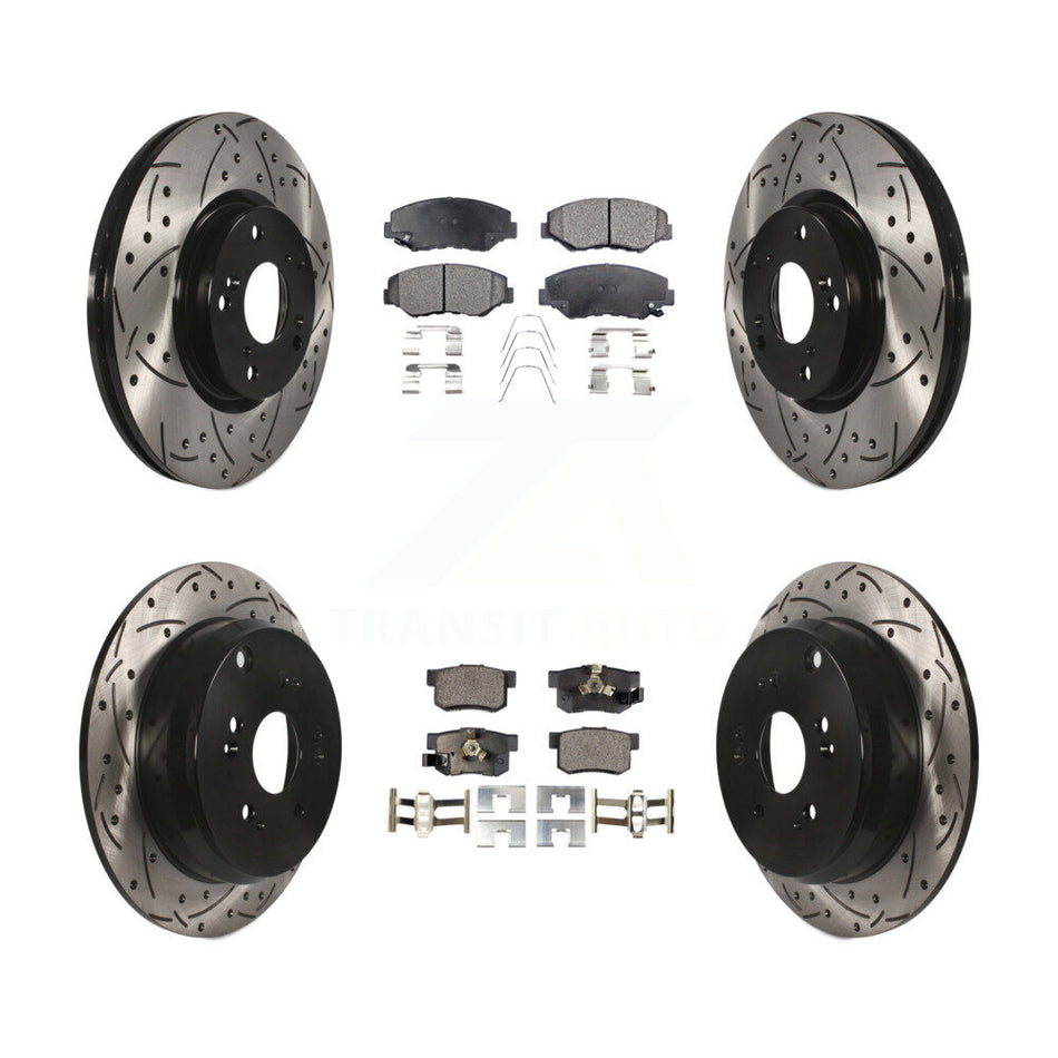 Front Rear Coated Drilled Slotted Disc Brake Rotors And Ceramic Pads Kit For 2005-2006 Honda CR-V KDT-100290