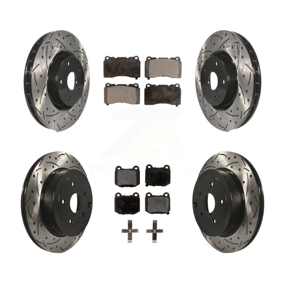Front Rear Coated Drilled Slotted Disc Brake Rotors And Ceramic Pads Kit For Subaru Impreza WRX STI KDT-100292