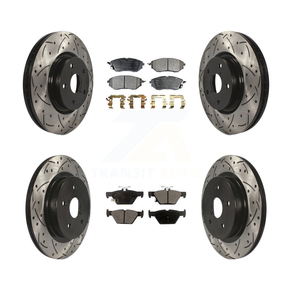 Front Rear Coated Drilled Slotted Disc Brake Rotors And Ceramic Pads Kit For Subaru Outback Legacy WRX KDT-100298
