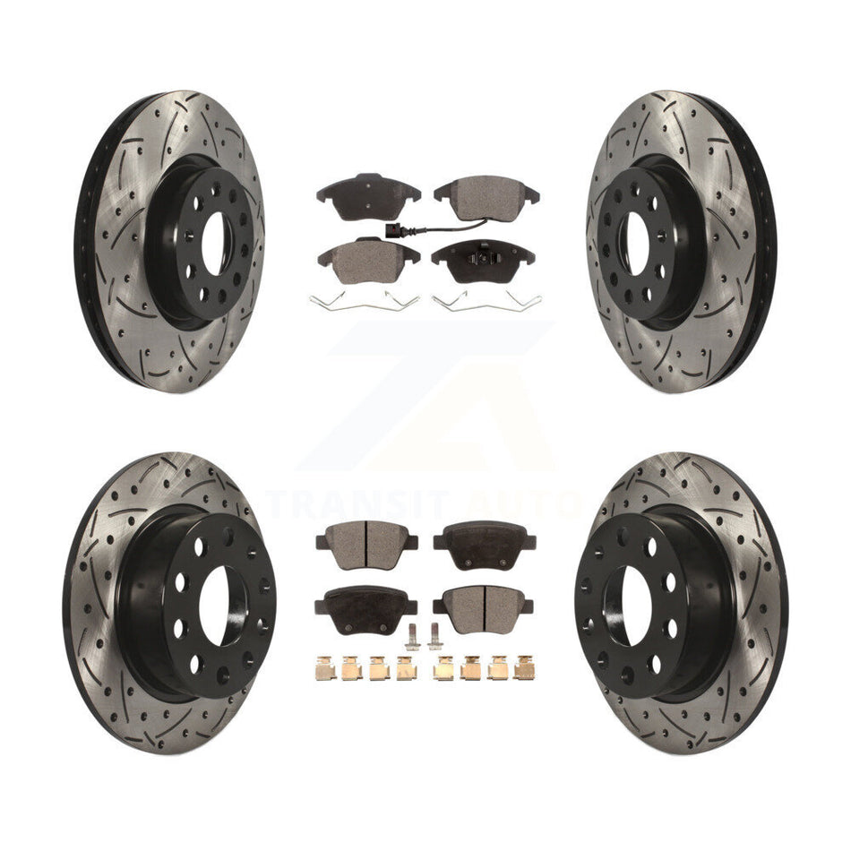 Front Rear Drilled Slot Brake Rotor & Ceramic Pad Kit For 2017-2018 Volkswagen Jetta 2.0L KDT-100303