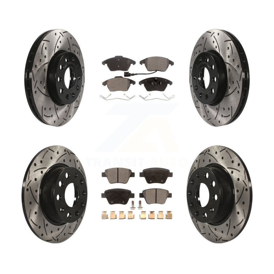 Front Rear Coated Drilled Slotted Disc Brake Rotors And Ceramic Pads Kit For Volkswagen Beetle KDT-100308