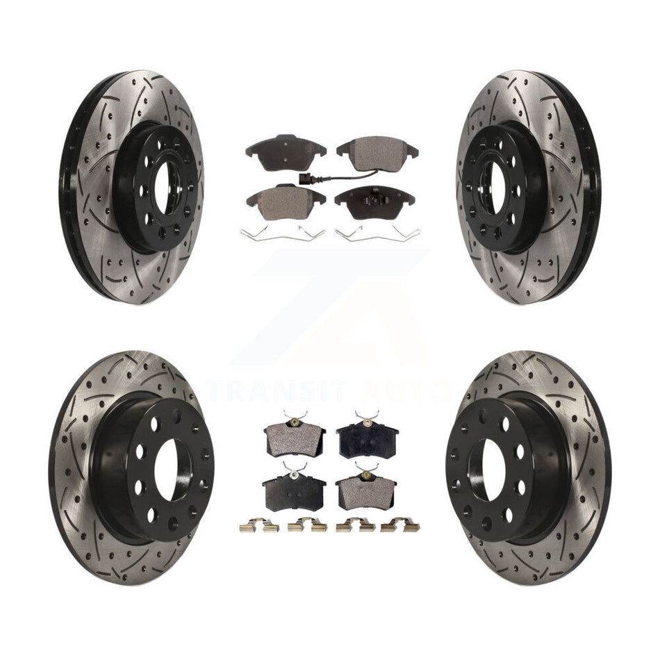 Front Rear Coated Drilled Slotted Disc Brake Rotors And Ceramic Pads Kit For Volkswagen Jetta Beetle KDT-100310