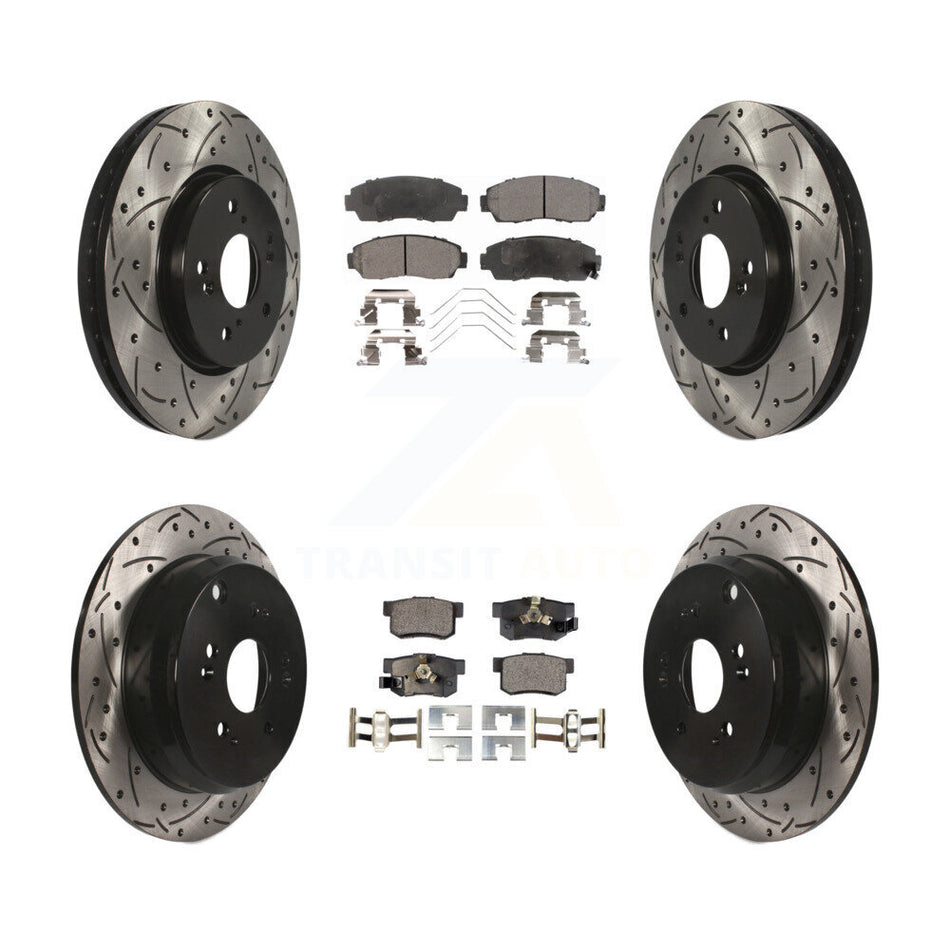 Front Rear Coated Drilled Slotted Disc Brake Rotors And Ceramic Pads Kit For 2012-2016 Honda CR-V AWD KDT-100325