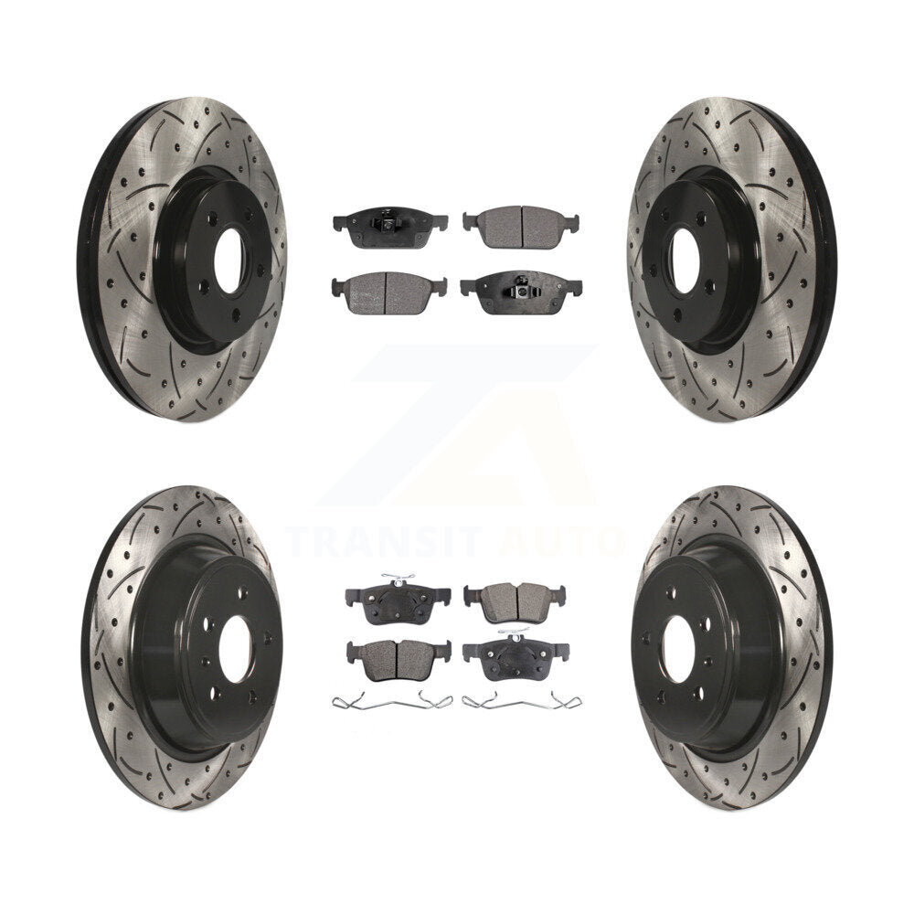 Front Rear Coated Drill Slot Disc Brake Rotor Ceramic Pad Kit For Ford Escape Lincoln MKC KDT-100330