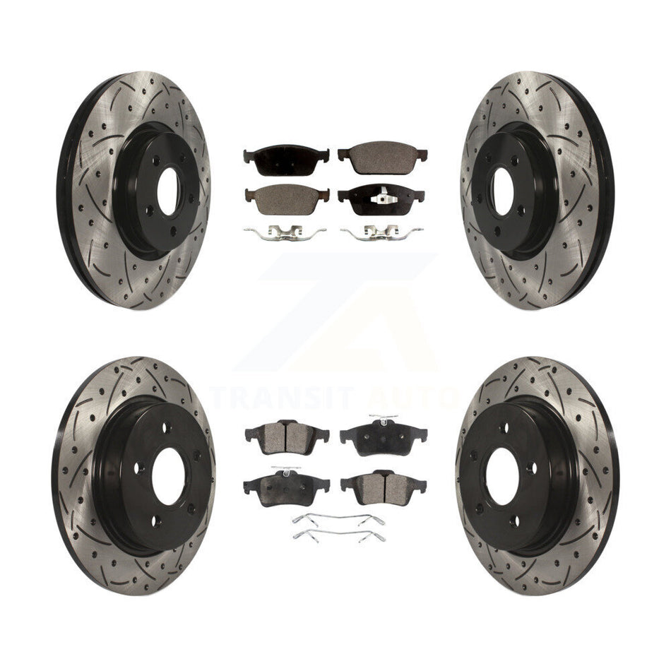 Front Rear Coated Drilled Slotted Disc Brake Rotors And Ceramic Pads Kit For Ford Focus ST KDT-100331