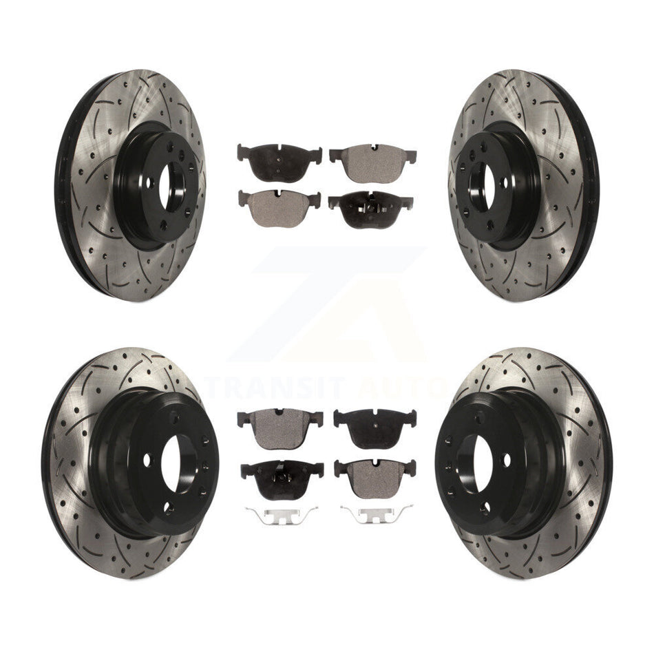 Front Rear Coated Drilled Slotted Disc Brake Rotors And Ceramic Pads Kit For 2009 BMW X6 xDrive35i From 10 08 KDT-100337