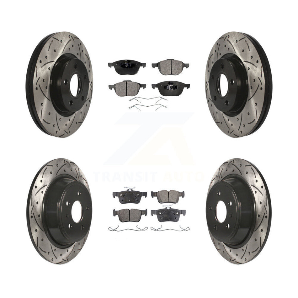 Front Rear Coated Drilled Slotted Disc Brake Rotors And Ceramic Pads Kit For Ford Escape KDT-100339