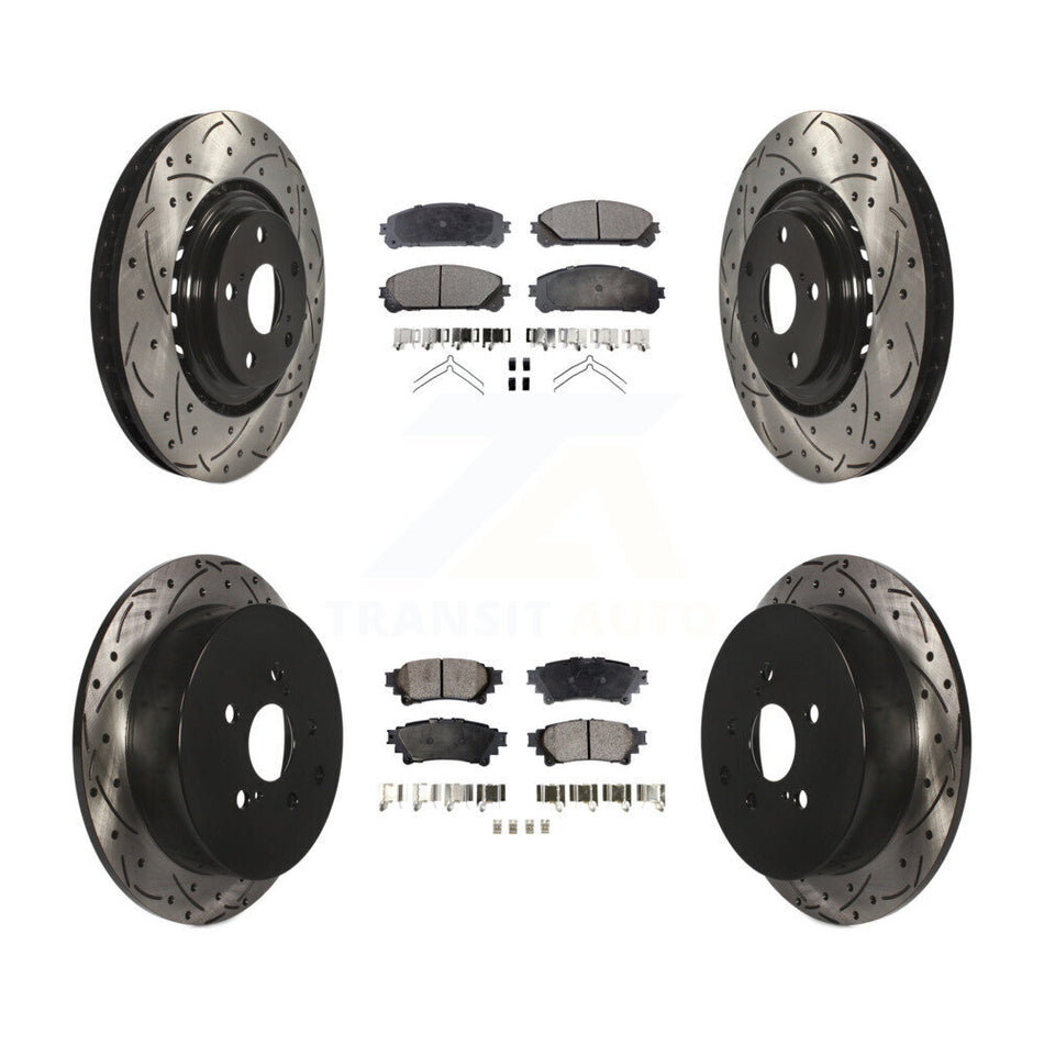 Front Rear Coated Drilled Slotted Disc Brake Rotors And Ceramic Pads Kit For Toyota Highlander Sienna Lexus RX350 RX450h KDT-100343