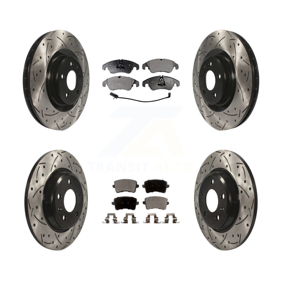 Front Rear Coated Drilled Slotted Disc Brake Rotors And Ceramic Pads Kit For 2009-2010 Audi Q5 With 345mm Diameter Rotor KDT-100357