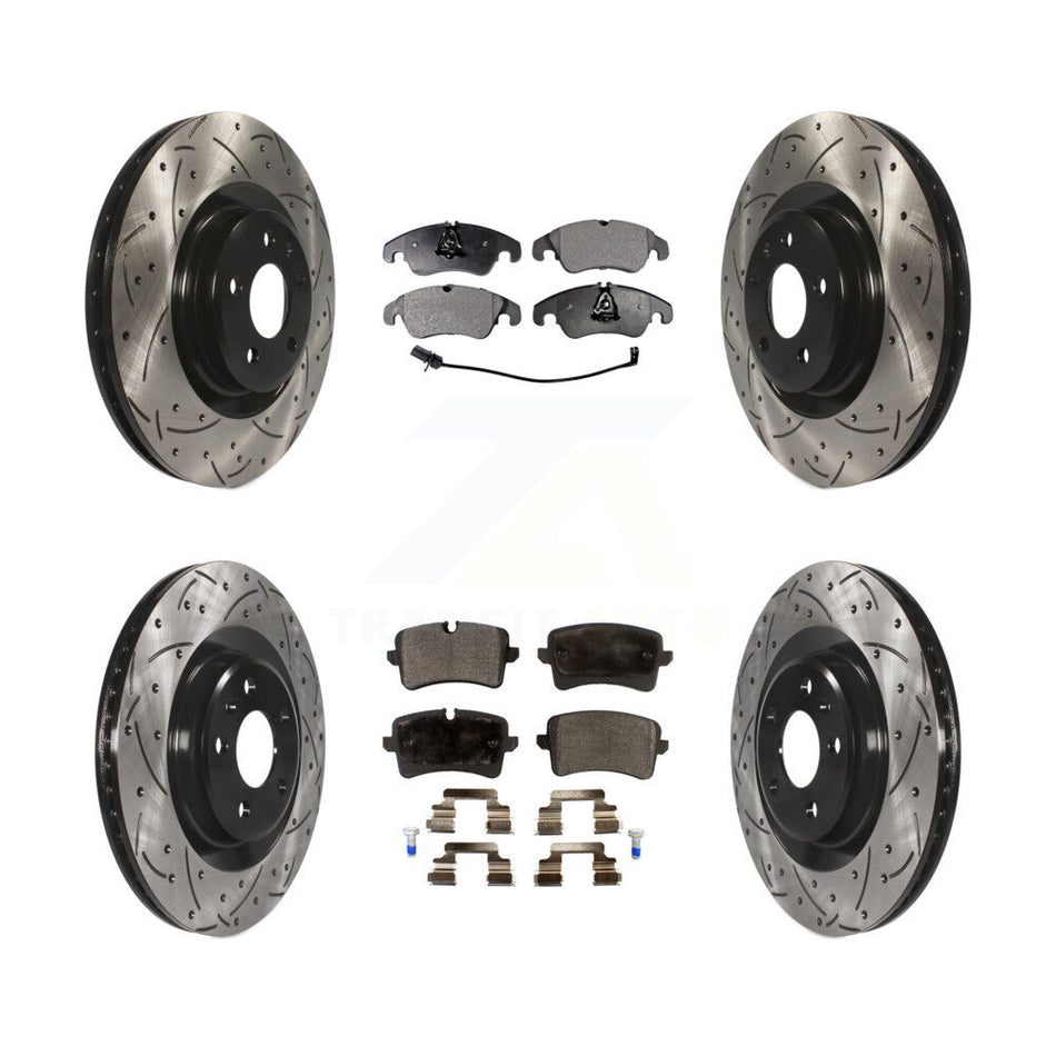 Front Rear Coated Drilled Slotted Disc Brake Rotors And Ceramic Pads Kit For Audi A6 Quattro A7 KDT-100360