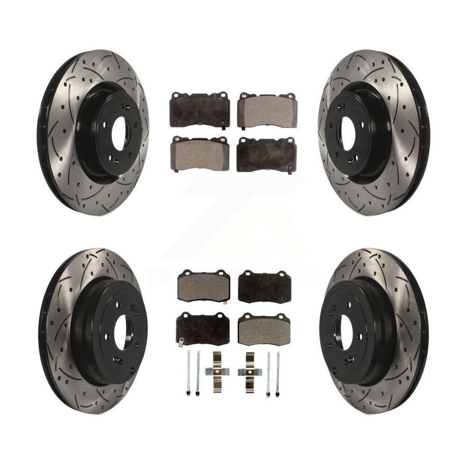 Front Rear Coated Drilled Slotted Disc Brake Rotors And Ceramic Pads Kit For Hyundai Genesis Coupe KDT-100363