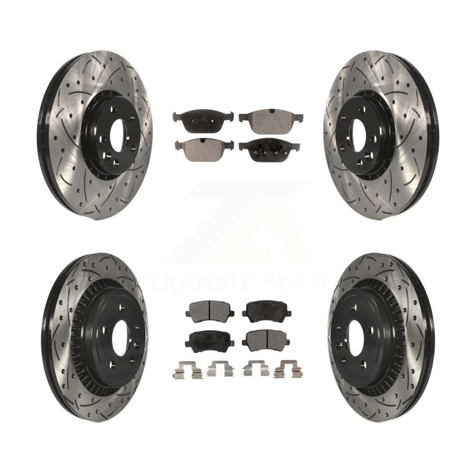 Front Rear Coated Drilled Slotted Disc Brake Rotors And Ceramic Pads Kit For 2010-2015 Volvo XC60 KDT-100365