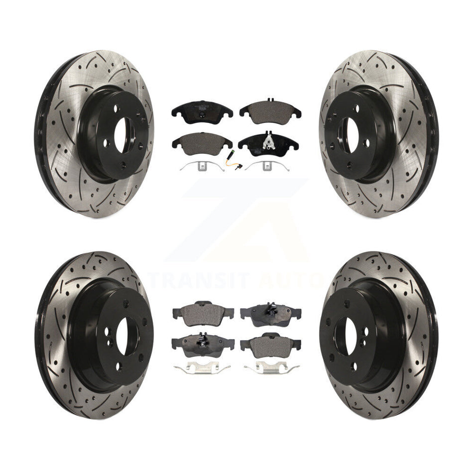 Front Rear Coated Drilled Slotted Disc Brake Rotors And Ceramic Pads Kit For Mercedes-Benz E350 E400 With 322mm Diameter Rotor KDT-100371