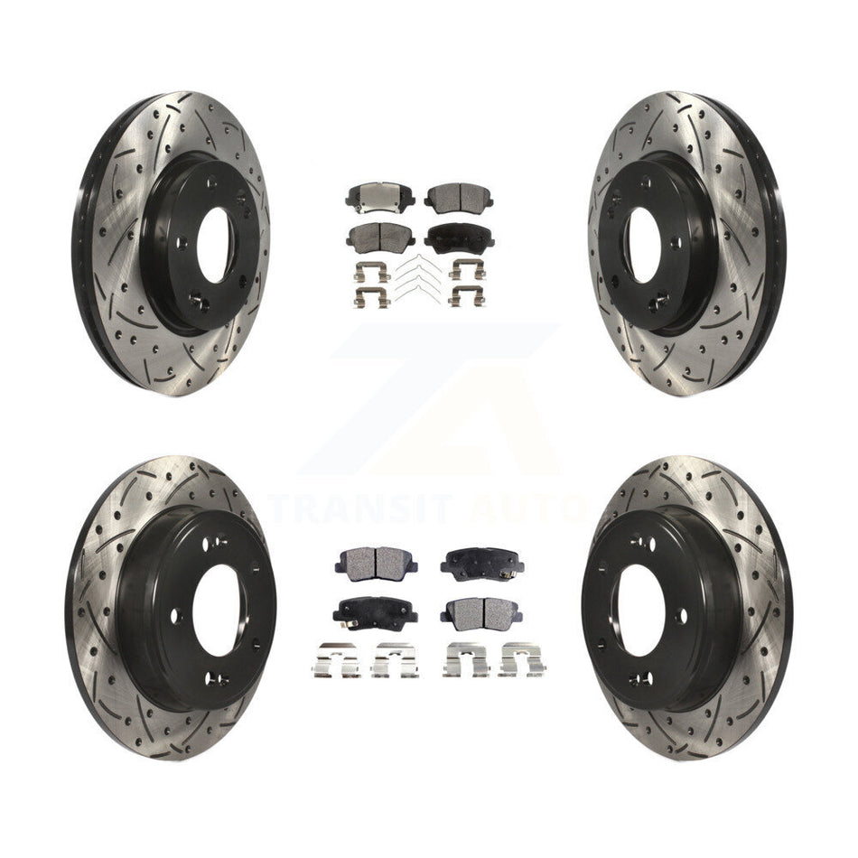 Front Rear Coated Drilled Slotted Disc Brake Rotors And Ceramic Pads Kit For Kia Forte Hyundai Elantra GT Forte5 Koup KDT-100376