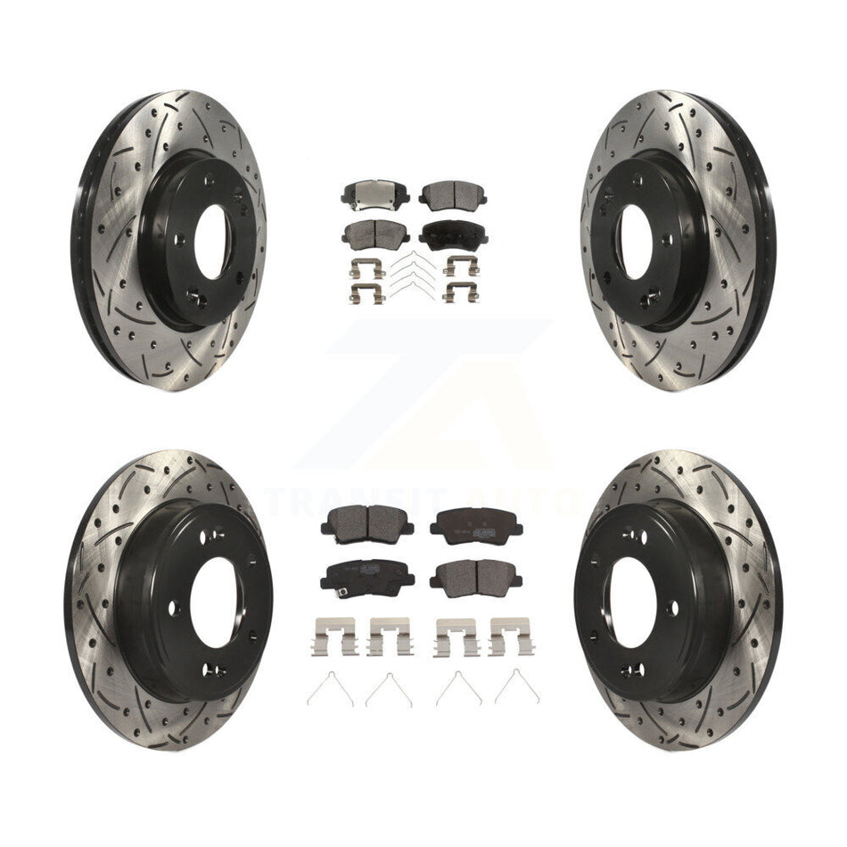 Front Rear Coated Drilled Slotted Disc Brake Rotors And Ceramic Pads Kit For Hyundai Veloster Elantra GT KDT-100377
