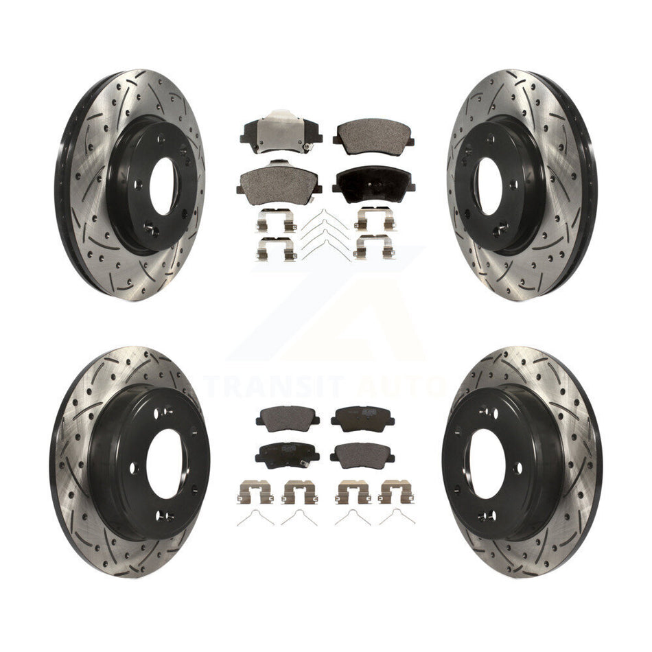 Front Rear Coated Drilled Slotted Disc Brake Rotors And Ceramic Pads Kit For 2017-2020 Hyundai Elantra 2.0L KDT-100378