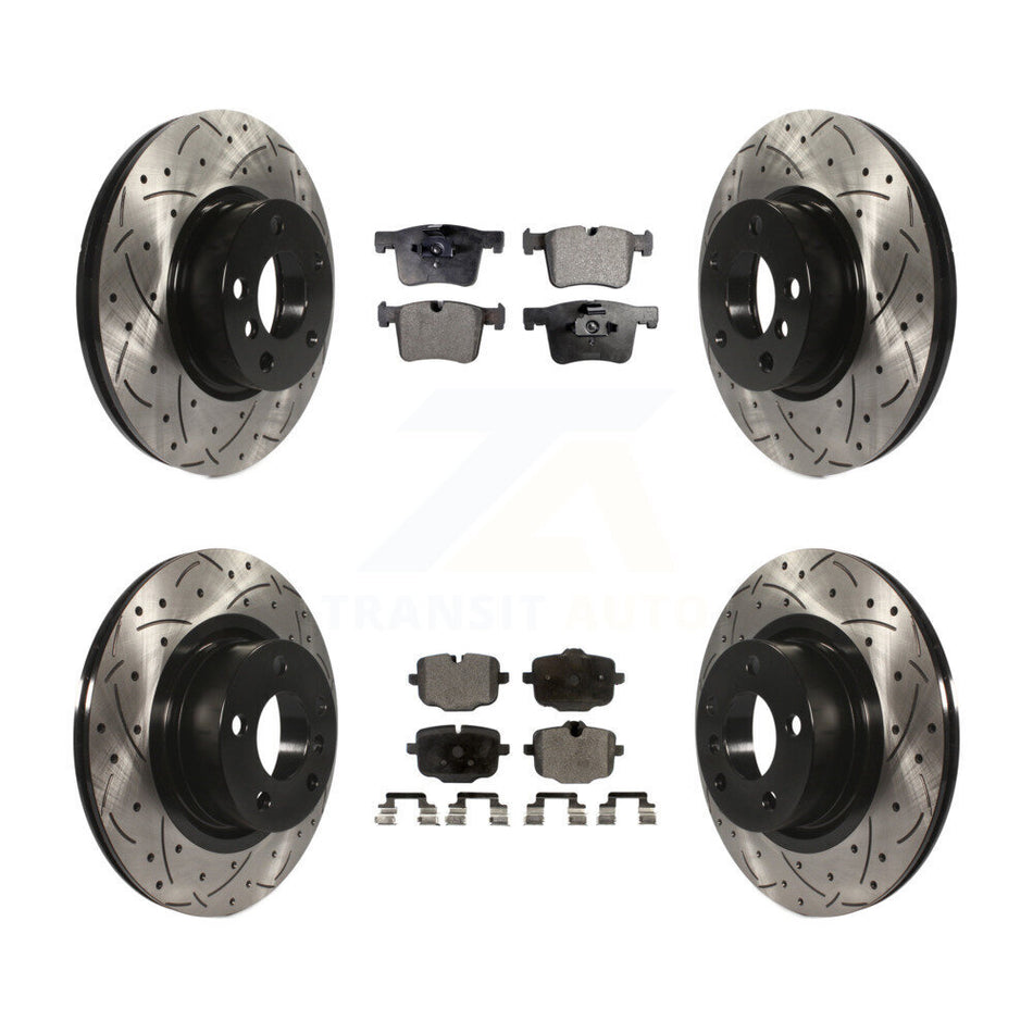 Front Rear Coated Drilled Slotted Disc Brake Rotors And Ceramic Pads Kit For 2012 BMW X3 From 10 11 KDT-100379